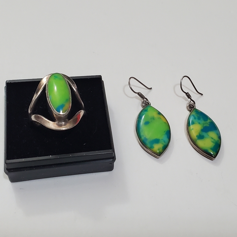 Vtg. Rare Rainbow Calsilica/Calcite Silver Mexico